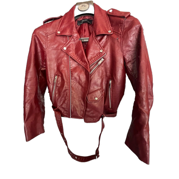 Zara Jackets & Blazers - 80’s Inspired red Faux leather Zara Jacket Size L -Preowned
